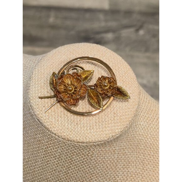 Vintage Krementz Gold plated Floral Brooch Pin signed designer Jewelry - Picture 4 of 6